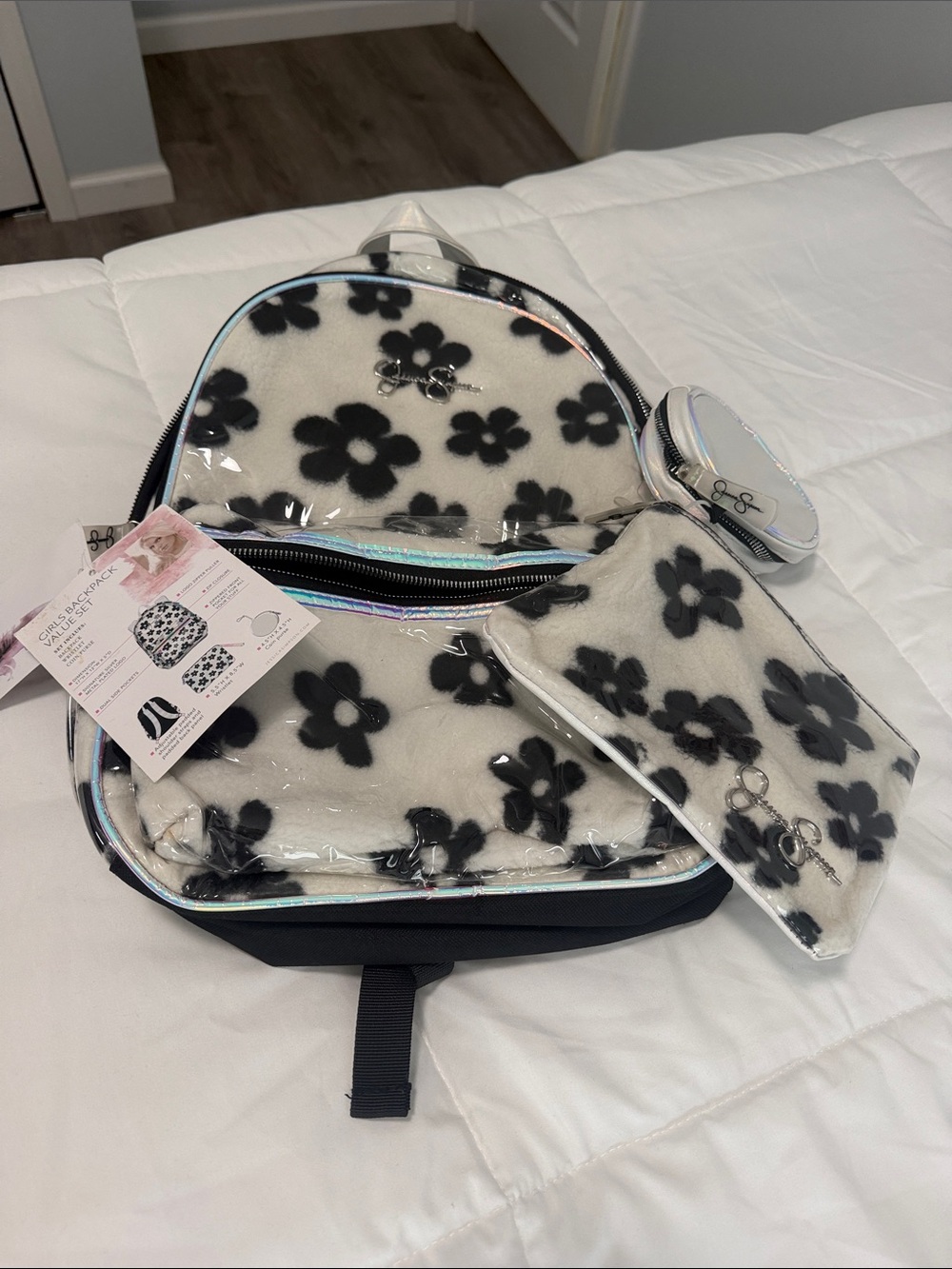 Jessica Simpson Black and White Floral Kids Backpack Set